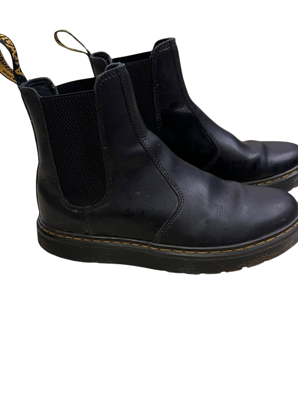 Dr. Martens Black Chelsea Ankle Boots with Yellow Stitching